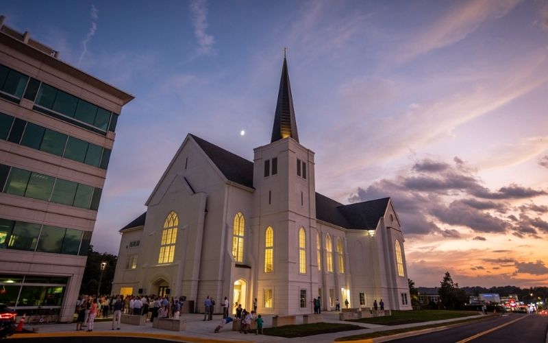 The Falls Church Anglican, at sunset. Falls Church, VA.